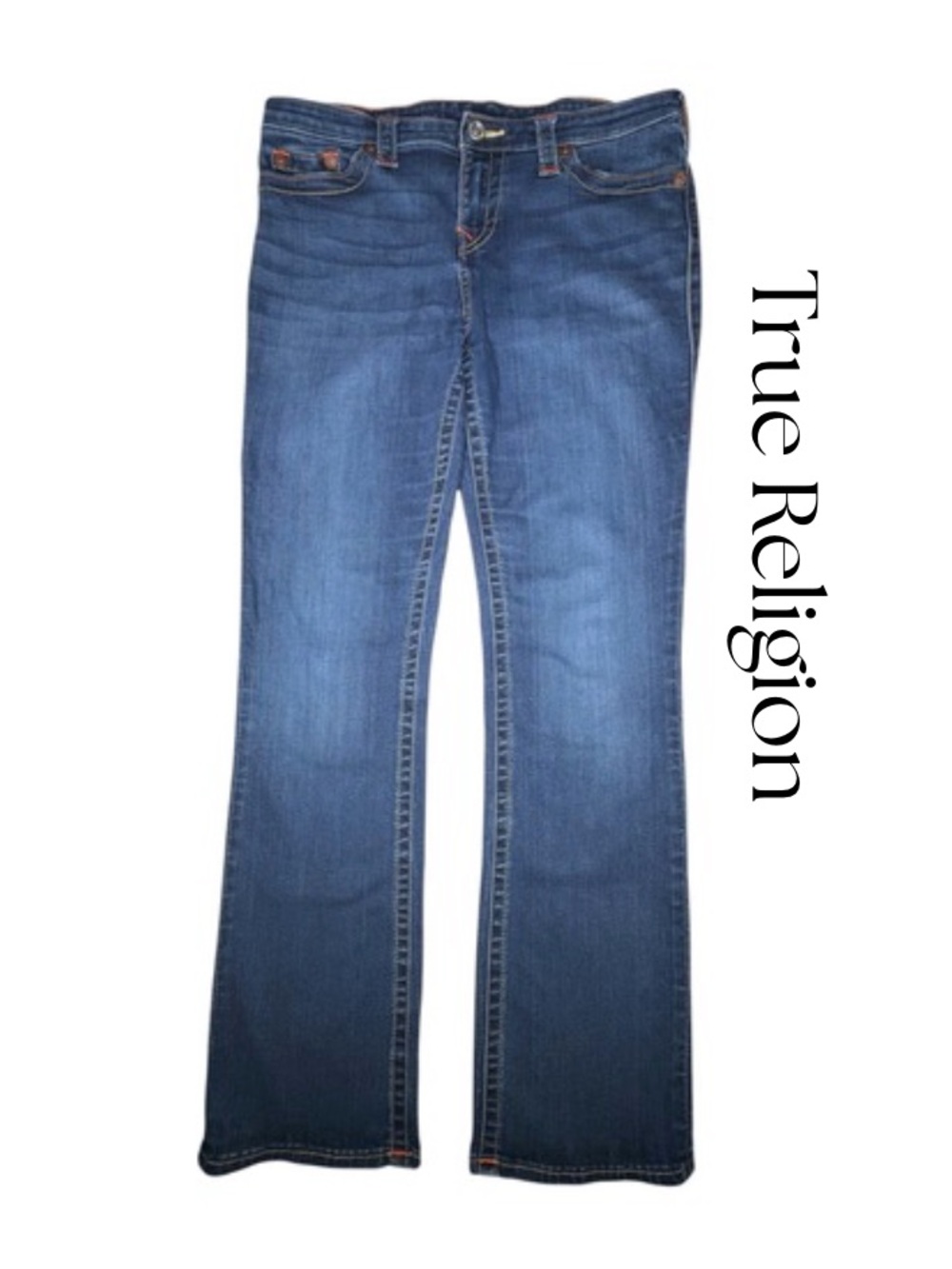 True Religion Becca Bootcut Jeans 34 Dark Denim Mid Rise Y2K Stretch Boho